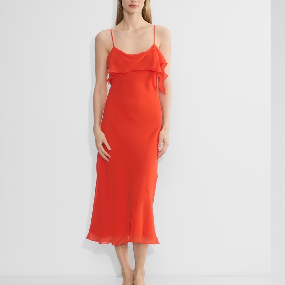 Wilfred Red Ruffle Slip Midi Dress